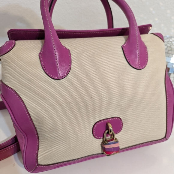 Emilio Pucci RARE canvas and magenta leather satchel/crossbody with lock and key - Picture 5 of 14